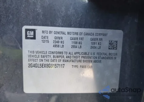 2016 Buick Regal Turbo from USA, damaged, VIN 2G4GL5EX8G9157117